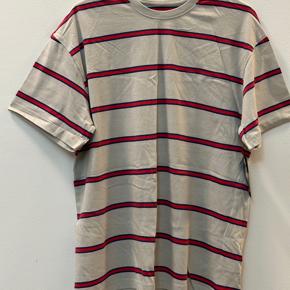 Casual Beige and Red Striped Men's Tee